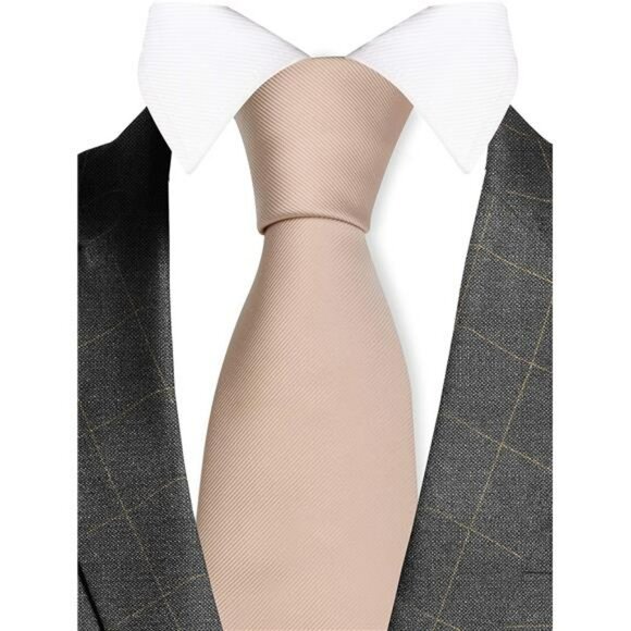 Mens Solid Champagne Silk Tie Formal Necktie Wedding Business Gift Boxed - Picture 2 of 7